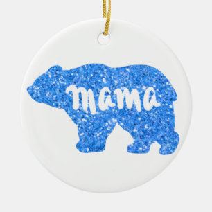 Niedliches Mama Bär blaues Funkeldesign für sie Keramik Ornament