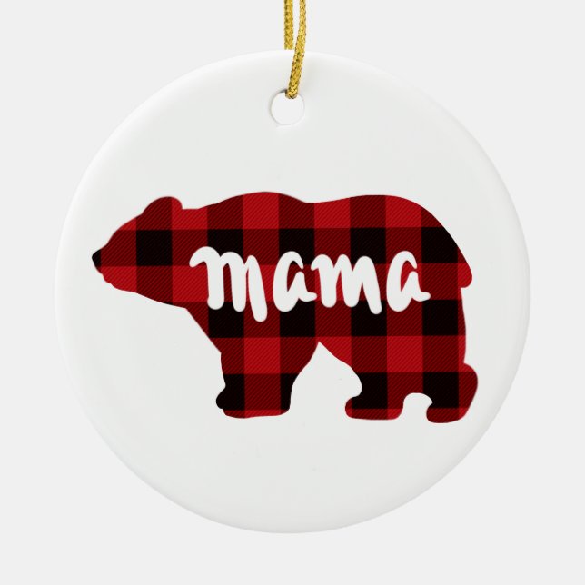 Niedliches Mama Bären Design, rustikal rot kariert Keramik Ornament (Vorne)