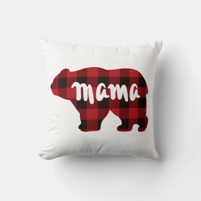 Niedliches Mama Bären Design, rustikal rot kariert Kissen (Vorderseite)