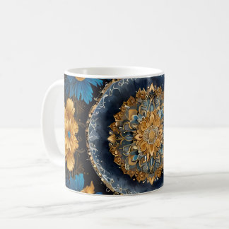 Niedliches Mandala Design auf blauem Hintergrund m Kaffeetasse