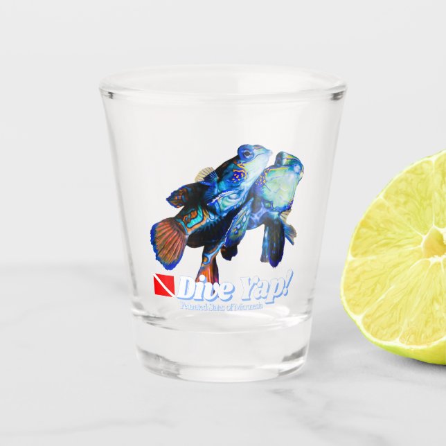 Niedliches Mandarinenpaar Schnapsglas (Vorderseite)