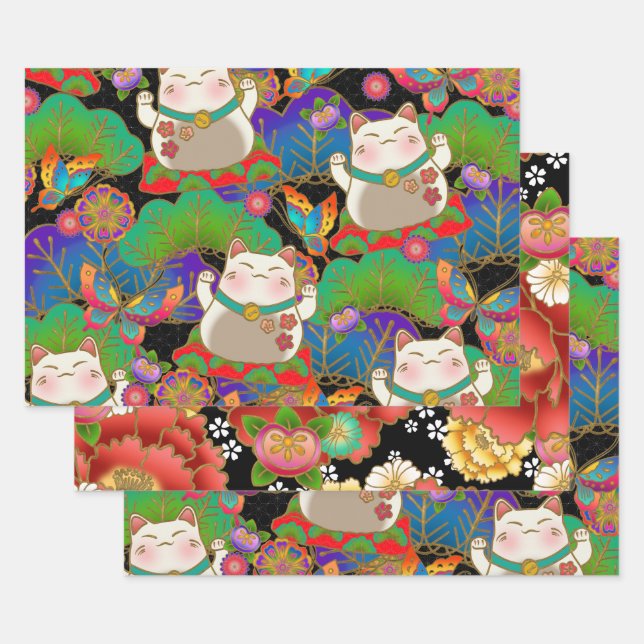 Niedliches Maneki Neko  Geschenkpapier Set (Set)