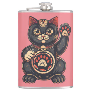 niedliches Maneki Neko Katzenaufdruck auf Japanisc Flachmann
