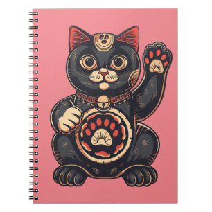 niedliches Maneki Neko Katzenaufdruck auf Japanisc Notizblock