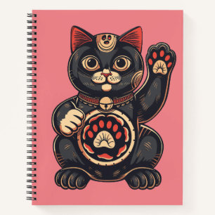 niedliches Maneki Neko Katzenaufdruck auf Japanisc Notizbuch