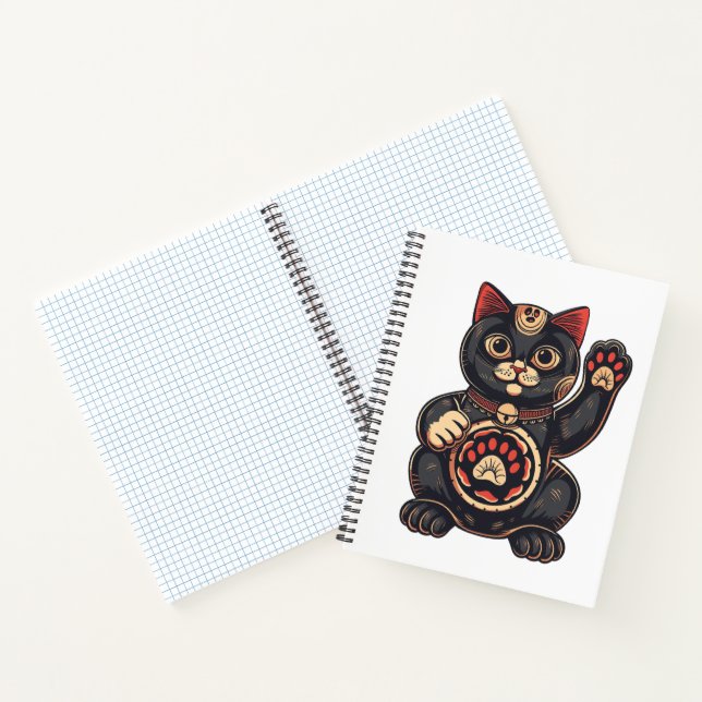 niedliches Maneki Neko Katzenaufdruck auf Japanisc Notizbuch (Innenseite)