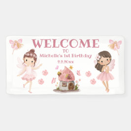 niedliches Märchenmädchen 1. Geburtstag pinkfarben Banner