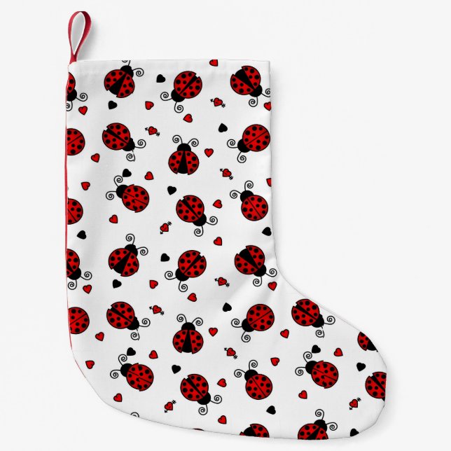 Niedliches Marienkäfer-und Herz-Muster Kleiner Weihnachtsstrumpf (Vorderseite)