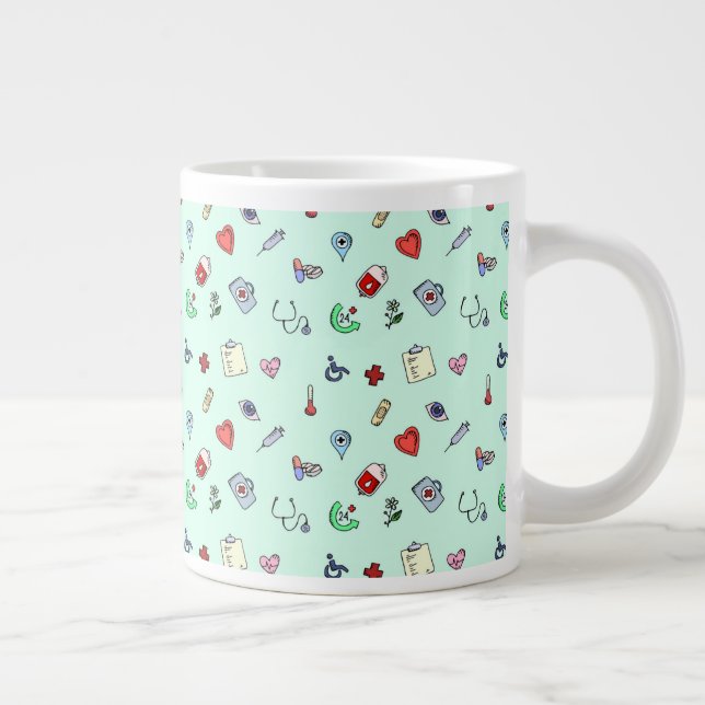 Niedliches medizinisches Icon-Muster Jumbo-Tasse (Rechts)