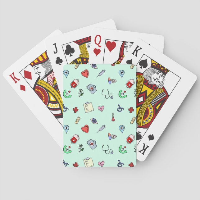 Niedliches medizinisches Ikonen-Muster Spielkarten (Rückseite)