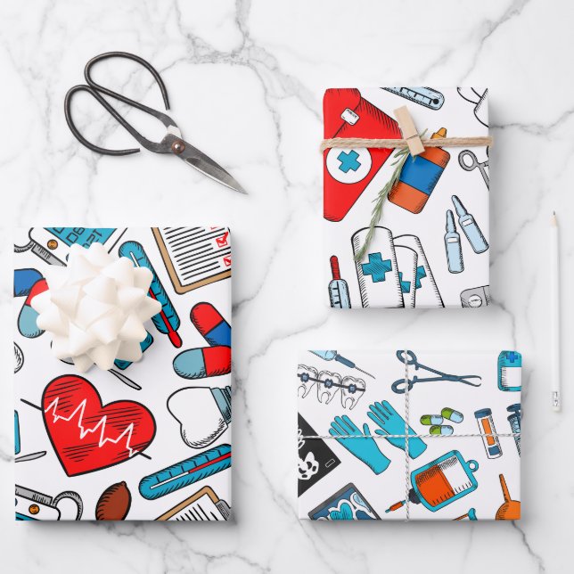 Niedliches medizinisches Krankenpflegethema gemisc Geschenkpapier Set (Vorderseite)