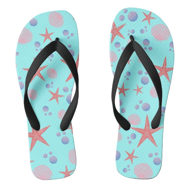 Niedliches Meer Muschel Seestern Küste Summer Ocea Flip Flops (Fußbett)