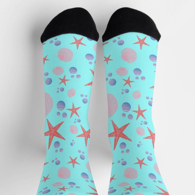 Niedliches Meer Muschel Seestern Küste Summer Ocea Socken (Oben)