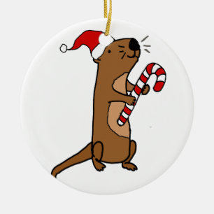 Niedliches Meer Otter in der Weihnachtsmannmütze  Keramik Ornament