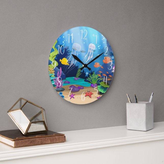 niedliches Meeresfischstrand Große Wanduhr (Büro)