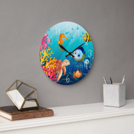 niedliches Meeresfischstrand Große Wanduhr