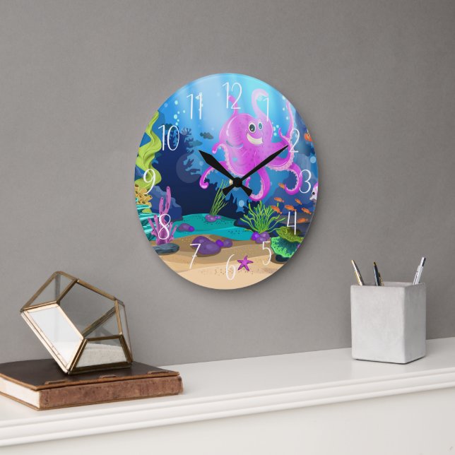 niedliches Meeresfischstrand Große Wanduhr (Büro)