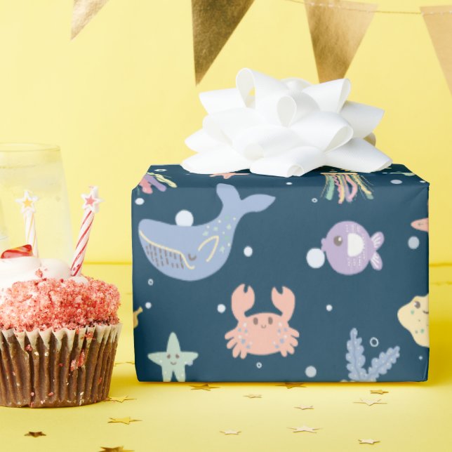 Niedliches Meeresleben Nahtloses Muster Geschenkpapier (Geburtstagsparty)