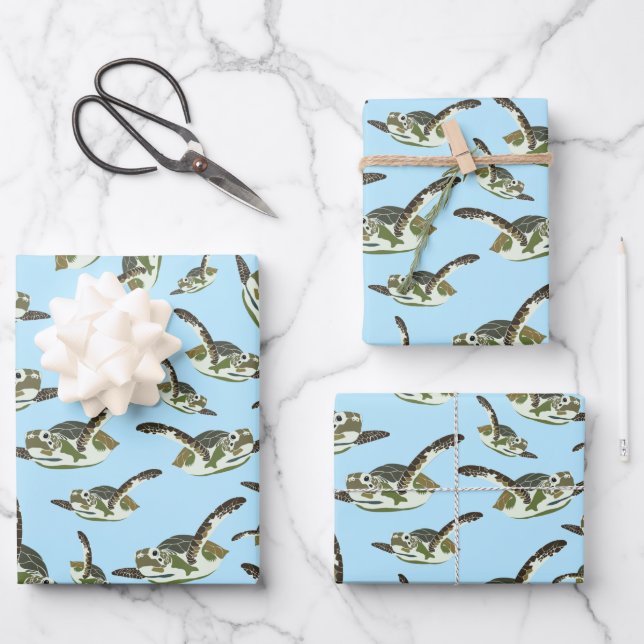 Niedliches Meeresschildkrötenmuster Geschenkpapier Set (Vorderseite)