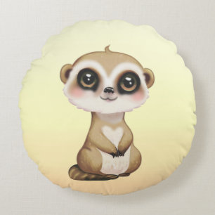 Niedliches Meerkat auf hellsandigen Beige Rundes Kissen