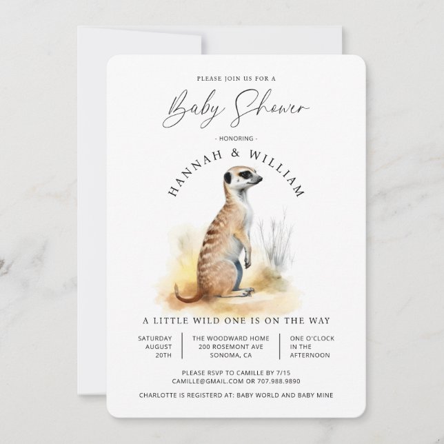 Niedliches Meerkat Baby Duwer Gender Neutral Einladung (Vorderseite)
