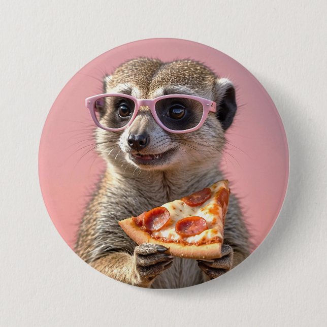 Niedliches Meerkat mit Brille und Pizza Button (Vorderseite)
