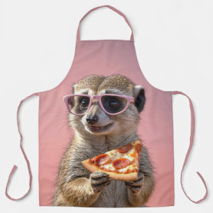 Niedliches Meerkat mit Brille und Pizza Schürze