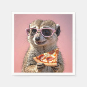 Niedliches Meerkat mit Brille und Pizza Serviette
