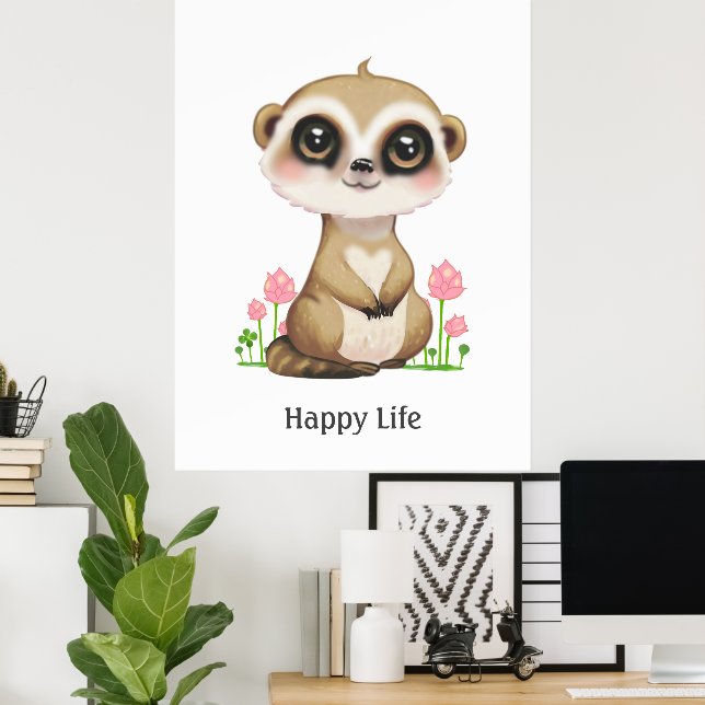 Niedliches Meerkat und Blume glücklich Poster (Heimbüro)