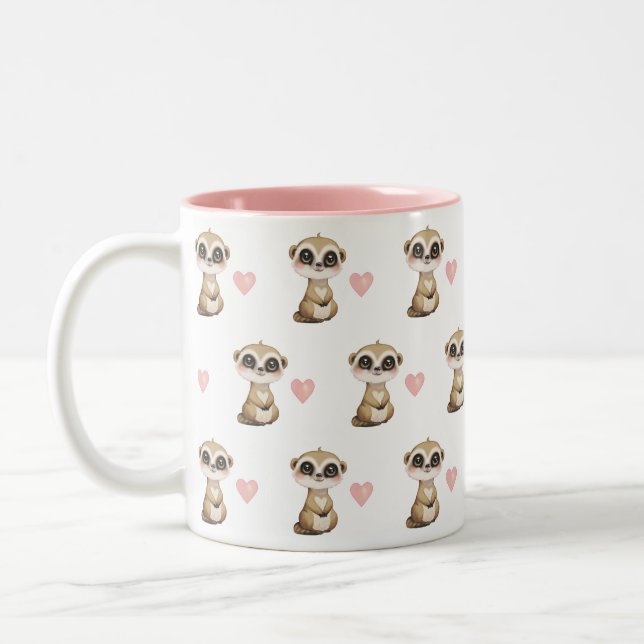Niedliches Meerkat und Herzmuster Zweifarbige Tasse (Links)