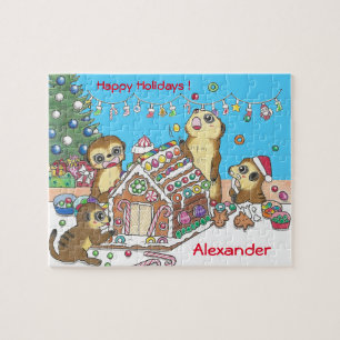 Niedliches Meerkats-Puzzle blau anpassen