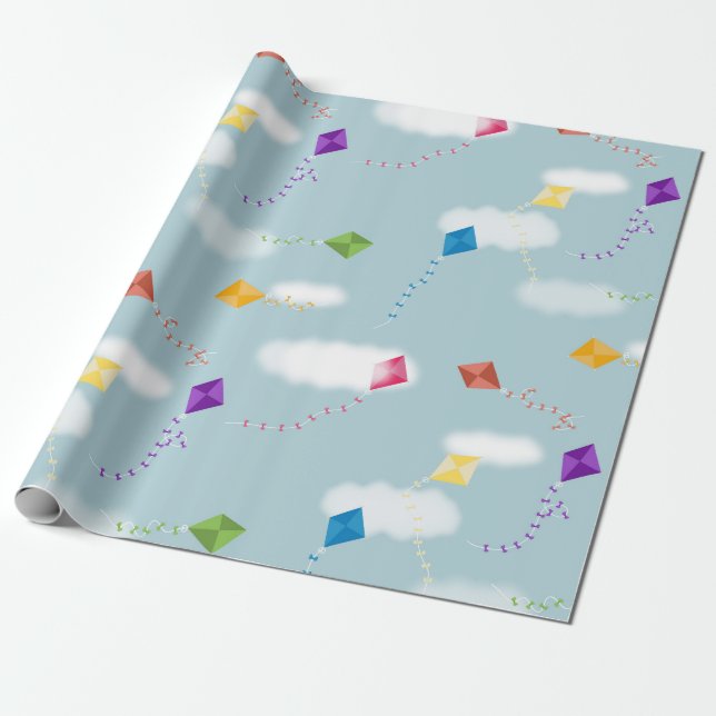 Niedliches mehrfarbiges Kites Kids-Muster Geschenkpapier (Ungerollt)