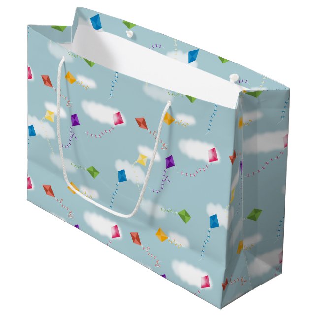 Niedliches mehrfarbiges Kites Kids-Muster Große Geschenktüte (Vorderseite Schrägansicht)