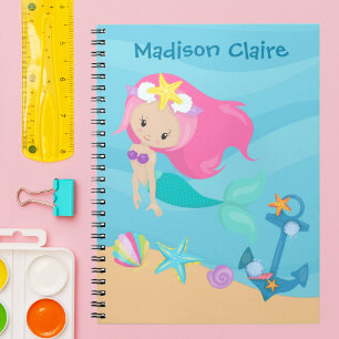 Niedliches Mermaid Beach Girl Pink Haar Custom Kid Notizblock