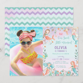 Niedliches Mermaid Birthday Rainbow Unteres Foto Einladung