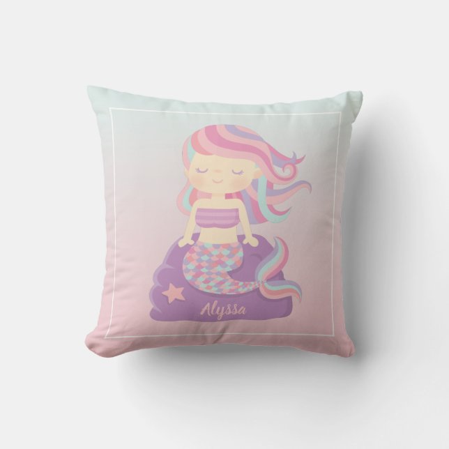 Niedliches Mermaid Girl Ombre Zimmerdekor Kissen K (Vorderseite)