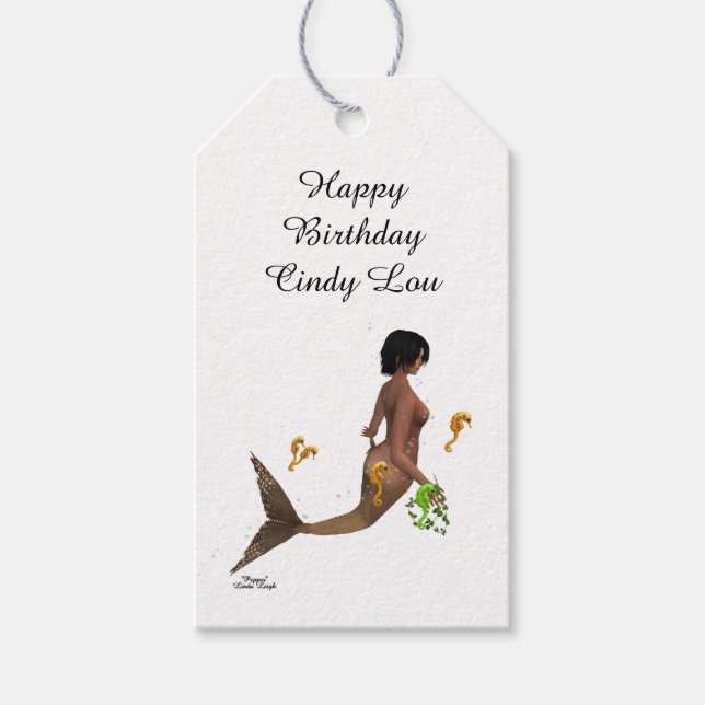 Niedliches Mermaid mit Seepferde-Geschenkmarke Geschenkanhänger (Vorderseite)