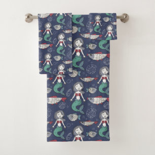 Niedliches Mermaid Pattern Handtuchhandtuch Set