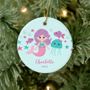 Niedliches Mermaid Personalisiert Girl Keramik Ornament