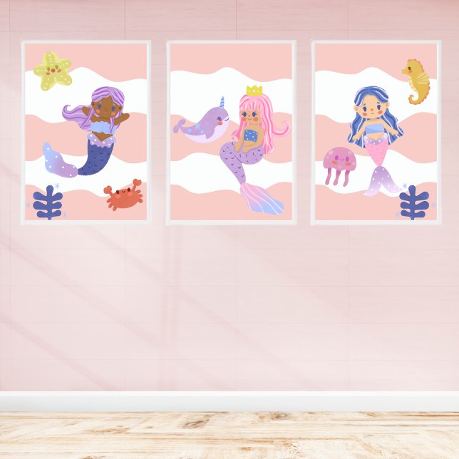 Niedliches Mermaid Pink Kinderzimmer Kinder Poster (Von Creator hochgeladen)