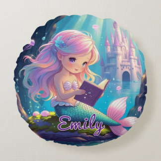 Niedliches Mermaid Reading Round Pillow Rundes Kissen