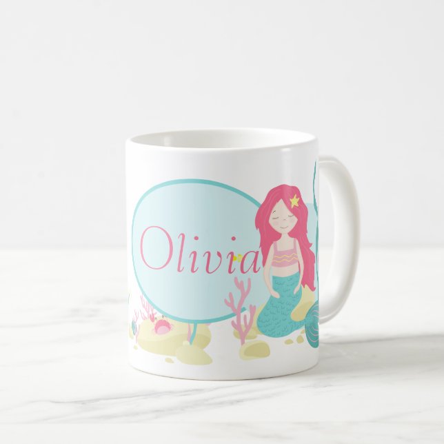 Niedliches Mermaid-Rosa- und Mini-Muster Kaffeetasse (VorderseiteRechts)