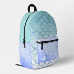Niedliches Mermaid Turquoise Lila Glitzer Monogram Bedruckter Rucksack