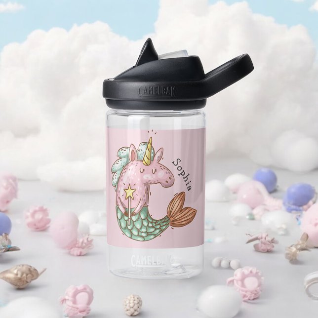 Niedliches Mermaid Unicorn mit Name Trinkflasche (Personalize with your child's name for a cute gift idea for girls.)