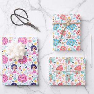 Niedliches Mermaids Wrapping Paper Set von 3 Geschenkpapier Set