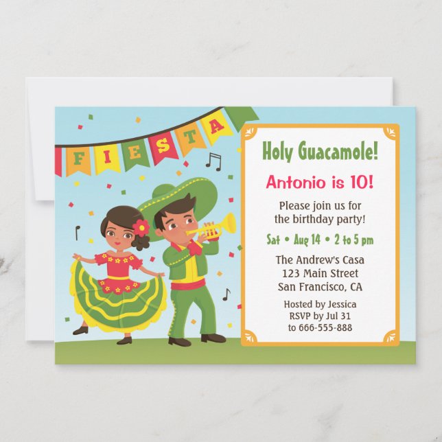 Niedliches mexikanisches Fiesta Hispanic Kindergeb Einladung (Vorderseite)