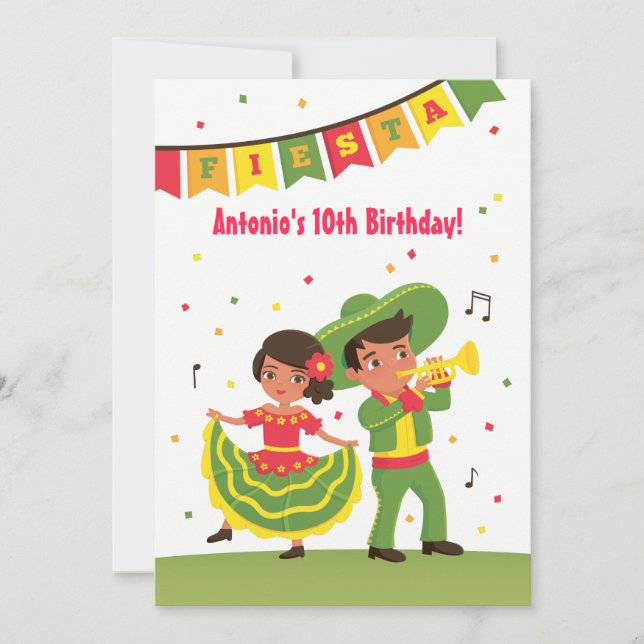 Niedliches mexikanisches Fiesta Latino Kindergebur Einladung (Vorderseite)