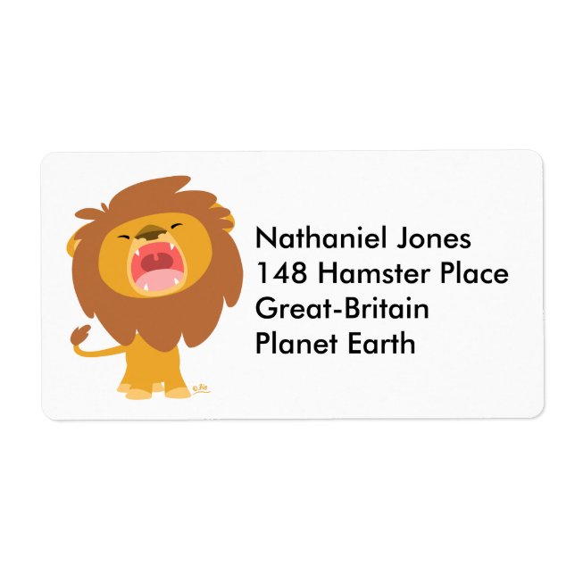 Niedliches Mighty Roaring Lion Cartoon Label (Vorne)