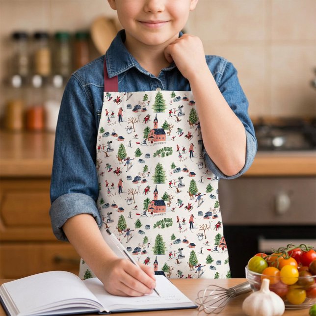 Niedliches Minimalistisches Nordic Village Weihnac Schürze (Kids Winter Village Christmas Baking Cooking Apron)