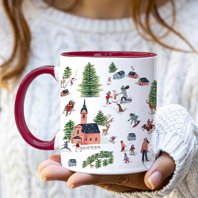 Niedliches Minimalistisches Nordic Winter Village  Tasse (Cute Minimalistic Nordic Winter Village Christmas Mug)